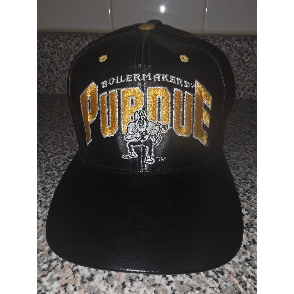Colosseum Purdue Boilermakers Hat Mens OSFA Black Leather  Snapback NCAA